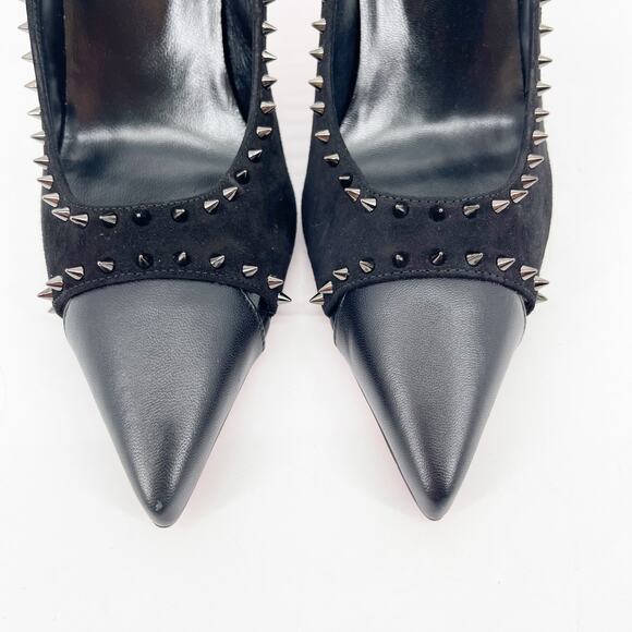 Christian Louboutin Duvette Spikes 85 Black Leather Pointed Toe Pumps EU 40.5 - Picture 6 of 11